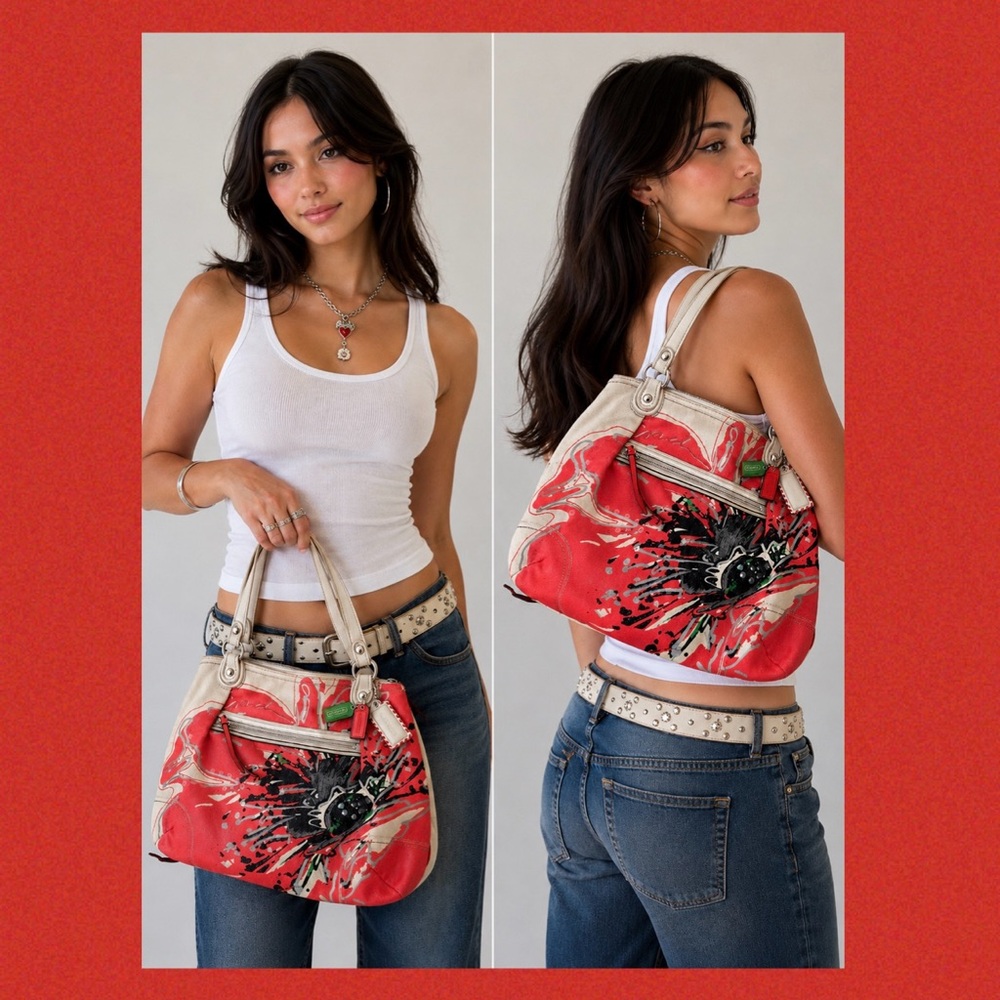 Coach Limited Edition Poppy Placed Flower Sequin Glam Tote 2011 3 Hang Tags EUC